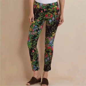 Soft Surroundings In Bloom Pants Floral Black Stretchy Ankle Crop XLP